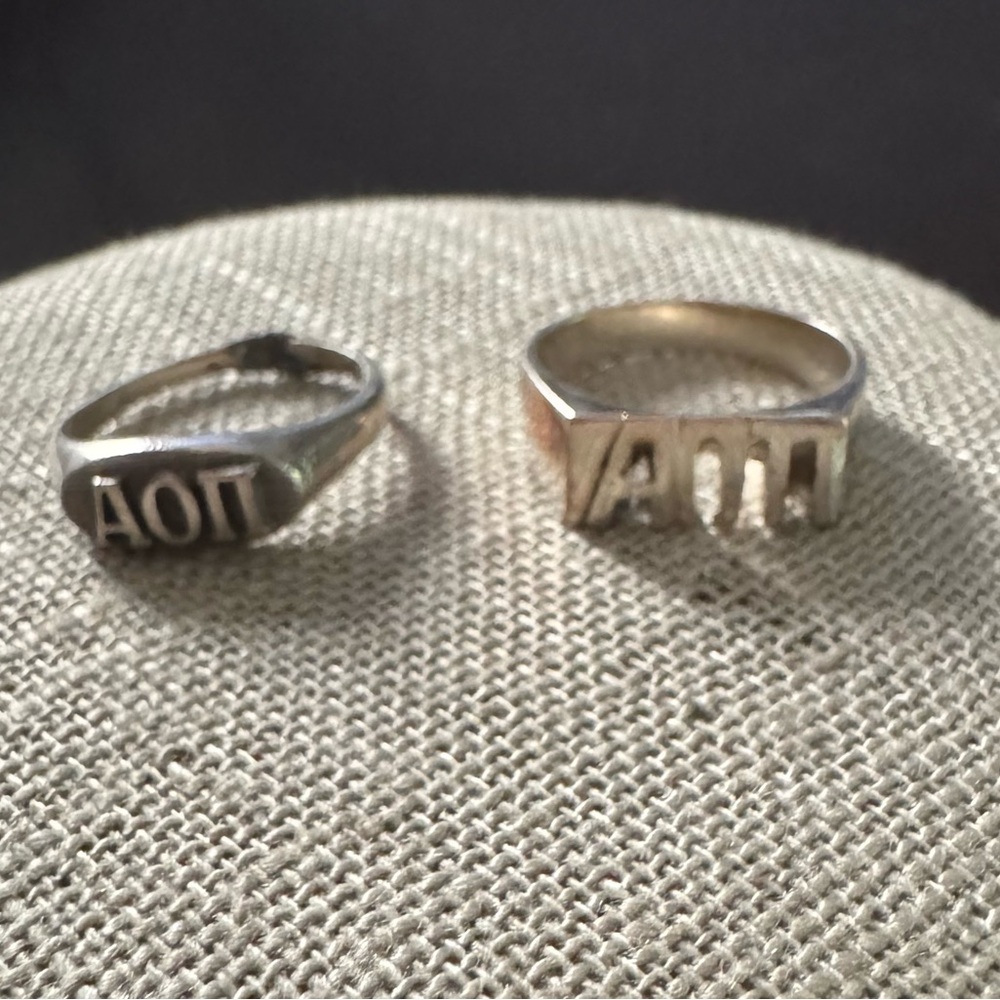 Alpha Omicron Pi Sterling Silver Ring Set Plus AOPi Necklace